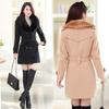 Deseo de lana 2022 Ropa de invierno de longitud media para mujer Estilo coreano abrigo de lana con cuello de piel grande para mujer abrigo de doble botonadura para mujer