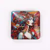 Ímã de Geladeira de Vidro de Cristal Pintura a Óleo Retro Americano Presente de Aniversário para Casal Adesivo Magnético de Vidro Coração Graffiti Colorido