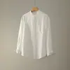 Nueva camisa de lino-tencel estilo chino con cuello mao, manga larga, otoño, vintage, elegante, estilo old money con bolsillo, camisa versátil para hombres y mujeres