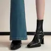 Botas de tacón alto para mujer, otoño e invierno, nuevas, negras, tacón grueso francés, botines, botas elásticas adelgazantes, botas estilo Martin, cremallera trasera negra