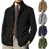 Suéter de Punto para Hombre de Otoño e Invierno Transfronterizo con Solapa, Cárdigan de Botones de Color Sólido, Chaqueta de Punto Cálida Holgada, Venta Directa del Fabricante