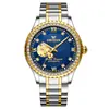 Fenzun Reloj Mecánico para Hombre Completamente Automático Impermeable Diamante Reloj de Moda para Hombre Reloj Dorado Reloj Hueco para Hombre