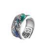 Anillo Abierto para Mujer Estilo Étnico Simple y de Moda, Peces Huecos Jugando con Hojas de Loto, Nuevo Producto Transfronterizo