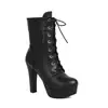 Botas Versáteis de Cavaleiro para Comércio Exterior Outono Inverno Transfronteiriças Bico Redondo Cano Curto Cor Sólida Impermeável Plataforma Salto Super Alto Tamanho Grande Botas Femininas Salto Grosso