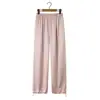Moda estilo europeo versátil holgado adelgazante rosa satín cremallera chaqueta deportiva cintura elástica pantalones de pierna ancha conjunto mujer
