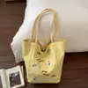 Bolso de Lona Nuevo Bordado de Perrito Cereza, Bolso de Hombro Rayado Doble Cara Simple y Versátil, Bolso Tote de Moda de Nicho para Mujeres