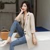Traje de Leche de Papaya Cortavientos de Primavera Nuevo Estilo Coreano Rayado Suelto Algodón Lino Ajustado Largo Medio Chaqueta de Traje