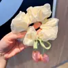 Goma para el pelo de estilo coreano con malla y perlas, con forma de tulipán suave, para un look elegante y femenino, adecuada para peinados de moño