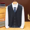 Chaleco de Punto con Tacto de Lana para Otoño e Invierno para Hombres de Mediana Edad Cárdigan Casual de Negocios Chaleco Grueso Cálido de Punto con Cuello en V