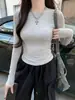 Camiseta Básica Sexy Slim de Manga Longa para Mulheres de Comércio Exterior Transfronteiriço Ins Sexy que Mostra a Figura Camiseta Básica de Manga Longa para Mulheres