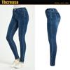[Huanhigh] Jeans Feminino Wish Amazon Europeu e Americano Pé Pequeno Lavado Alta Elasticidade Cintura Média Skinny