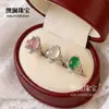 Anel Banhado a Prata 925 em Formato de Ovo de Pombo com Ágata Natural Incrustada, Calcedônia Verde Imperial e Diamantes para Mulheres
