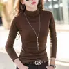 Camiseta de Algodão Puro de Manga Longa, Camiseta Básica Slim de Gola Alta Curta para Mulheres, Gola Média, Roupa de Baixo Fashion e Estilosa, Look Emagrecedor e Camisa Estilosa para Mulheres