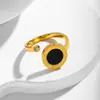 Anillo Abierto con Números Romanos para Mujer, Estilo Europeo y Americano, Exquisito y Moderno, con Diamante en la Cola, Anillo para Dedo Índice, Acero de Titanio, Joyería de Oro de 18 Quilates