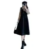 Vestido Talla Grande Chica Gordita Cubre Piel Cintura Alta Costura Vestido Falso de Dos Piezas para Mujer Otoño Estilo Universitario Coreano Vestido Largo Reductor de Edad