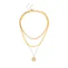 Collar Cruzado Europeo y Americano, Moderno y Versátil Colgante Redondo para Mujer, Cadena de Cuentas Simple Personalizada Multicapa
