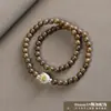 Sándalo Verde Diseño DIY Pulsera de Doble Círculo Estilo Retro Literario Étnico Pulsera de Cuentas de Buda para Pareja Joyería Cultural