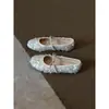 Versión de Piel de Oveja Tacón Oculto de 5 cm Estilo Hada Francesa Moño de Lentejuelas Puntera Redonda Zapatos Planos de Ballet para Mujer Mary Janes Bajos
