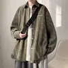 Camisa de Pana Tie-Dye de Manga Larga para Hombre, Nuevo Estilo Otoño, Marca Retro Trendy, Chaqueta Camisa Versátil Bordada, Corte Holgado