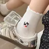 Calcetines Bordados de Animales Lindos para Mujer de Media Pantorrilla Estilo Verano Delgado Estilo Universitario Encaje Dibujos Animados Versátiles Calcetines Cortos de Algodón Verano