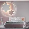 Papel pintado de habitación infantil de dibujos animados Nórdico de lujo ligero 3D a rayas tridimensionales con estrellas tela de pared rosa para dormitorio de niña papel pintado de cabecera
