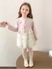 Ropa para Niños Rantuo 2026 Nuevo Conjunto de Primavera y Otoño para Niñas Cárdigan de Conejito de Dibujos Animados Conjunto de Dos Piezas Patchwork Malla Transfronterizo