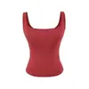 Camiseta de tirantes anchos cuadrada para yoga estilo europeo y americano con almohadillas en el pecho, acanalada, ajustada, que ciñe la cintura, camisola de verano para fitness