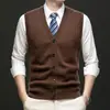 Cardigã de lã pura masculino para outono e inverno, colete de lã tricotado quente tamanho grande, colete de lã de alta qualidade com decote V masculino
