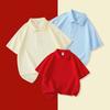 Camiseta de algodão de fibra longa com lapela parental e manga curta, impressão de logotipo personalizado, roupa de apresentação para jardim de infância, impressão de camisa POLO infantil