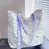 Bolsa de Lona Margarida Roxa Suave para Mulheres, Bolsa Escolar Grande Capacidade para Estudantes, Bolsa Tote Estilo Ins, Bolsa de Ombro Fresca Japonesa
