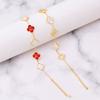 Pulsera de concha blanca estilo chino con flor de cuatro hojas y carácter fu, acero de titanio hueco, diamantes adhesivos, pulsera de la suerte para novias, regalo de recuerdo para pareja