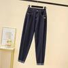 Exportación comercio exterior otoño e invierno Nuevo Cintura alta holgado casual Versión europea Pantalones de mezclilla de papá elásticos casuales adelgazantes para mujer