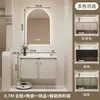 Gabinete de baño estilo francés, color crema, pastoral, con lavabo, iluminación ambiental, espejo, tocador integrado y lavabo integrado de cerámica, popular en línea