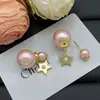 Pendientes Reversibles Dior/Dior 2025 Estilo Dulce Nuevo Letra Cd Nariz de Cerdo Estrella de Cinco Puntas Perla Rosa