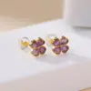 Pendientes de Plata de Ciervo Amatista Natural Plata de Ley S925 Trébol de Cuatro Hojas Lujo Ligero Pendientes Avanzados Suministro en Vivo Venta al por Mayor