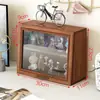 Caja de Almacenamiento para Figuras de Escritorio, Organizador de Madera Vintage para Perfumes y Cosméticos, Portavasos de Escritorio, Gabinete de Madera Maciza con Tapa