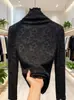 Camiseta Base Jacquard de Encaje Engrosada de Venta Caliente para Otoño e Invierno para Mujer, Top Cálido de Cuello Alto para Otoño e Invierno