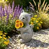 Artesanías creativas de resina adornos de iluminación solar, gatos abrazan flores de girasol decoraciones de jardín exterior