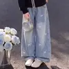 Conjunto de Calça Jeans e Jaqueta Baseball para Meninas de Meia-Idade e Grandes, Estilo Academia, Outono/Primavera, Zíper, Design com Laço, Tendência