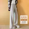 Pantalones de lana de espiga de pierna ancha para mujer, primavera, otoño, invierno 2026 nuevo estilo, corte recto ajustado, forro polar, pantalones casuales suaves