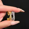 Anillo transfronterizo europeo y americano de diamantes completos, anillo abierto de doble capa, sensación de lujo ligero de alta gama, anillo de diamantes ajustable para mujer, color dorado al por mayor
