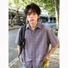 Camisa de cuadros suelta de manga corta estilo americano para hombres y mujeres, camisa fina de verano vintage con un diseño elegante, adecuada como chaqueta para parejas