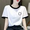 Camiseta de Manga Corta para Mujer, Comercio Exterior Transfronterizo, Camiseta de Manga Corta con Bloques de Color para Mujer, Nuevo Estilo de Verano, Camiseta Estampada Holgada, Moderna