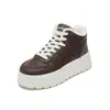 Zapatos de Mujer de Caña Alta 2026 Invierno Suela Gruesa Forro de Felpa Cuero Impermeable Engrosado Casual Moda Blancos Deportivos Casuales