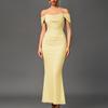 Vestido plisado de malla espiga de pescado de comercio exterior transfronterizo Europeo y americano Sexy sin espalda Hombro ajustado Cadera