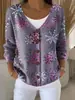 Sudadera con Botones de Cuello en V de Nuevo Estilo Transfronteriza de Manga Larga Otoño e Invierno Moda Impresa en 3D y Personalizada Chaqueta Suelta para Mujer