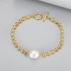 Pulseira de Pérolas Grandes Estilo Barroco Moda Vintage Personalidade Temperamento Aço Titânio Dourado com Contas Pulseira de Celebridade da Internet Feminina