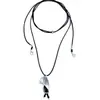 Collar con colgante de hoja de plata y carillón de viento de cuerda negra de diseño único de Liu Nian para mujer, cadena larga versátil de suéter de tulipán
