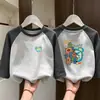 Camada Base de Fleece com Gola Redonda para Meninos Outono Inverno Roupa Íntima Infantil Crianças Médias e Grandes Patchwork Manga Longa Camiseta Térmica Top Tendência