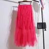 Falda de malla irregular de cintura alta en línea A, nueva falda de tarta con volantes estilo primavera, falda de tul para mujer, falda abullonada